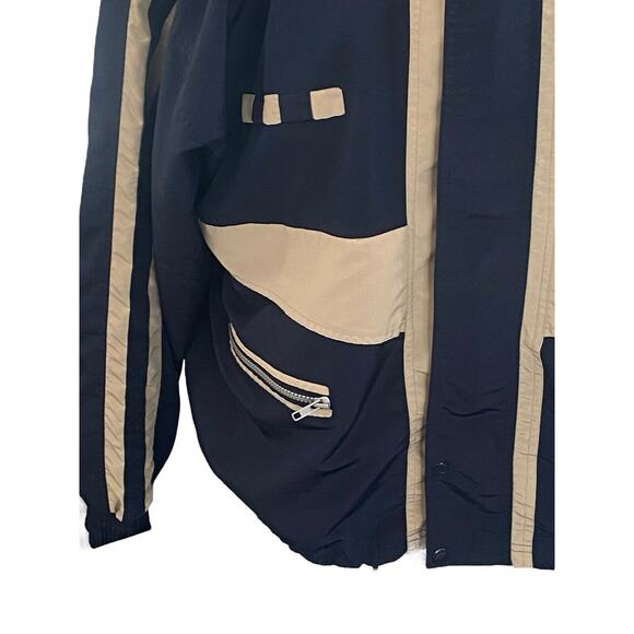 Vangelis Sports Wear Mens Windbreaker Size Large Full Zip Lined Blue Tan Jacket - Picture 4 of 12